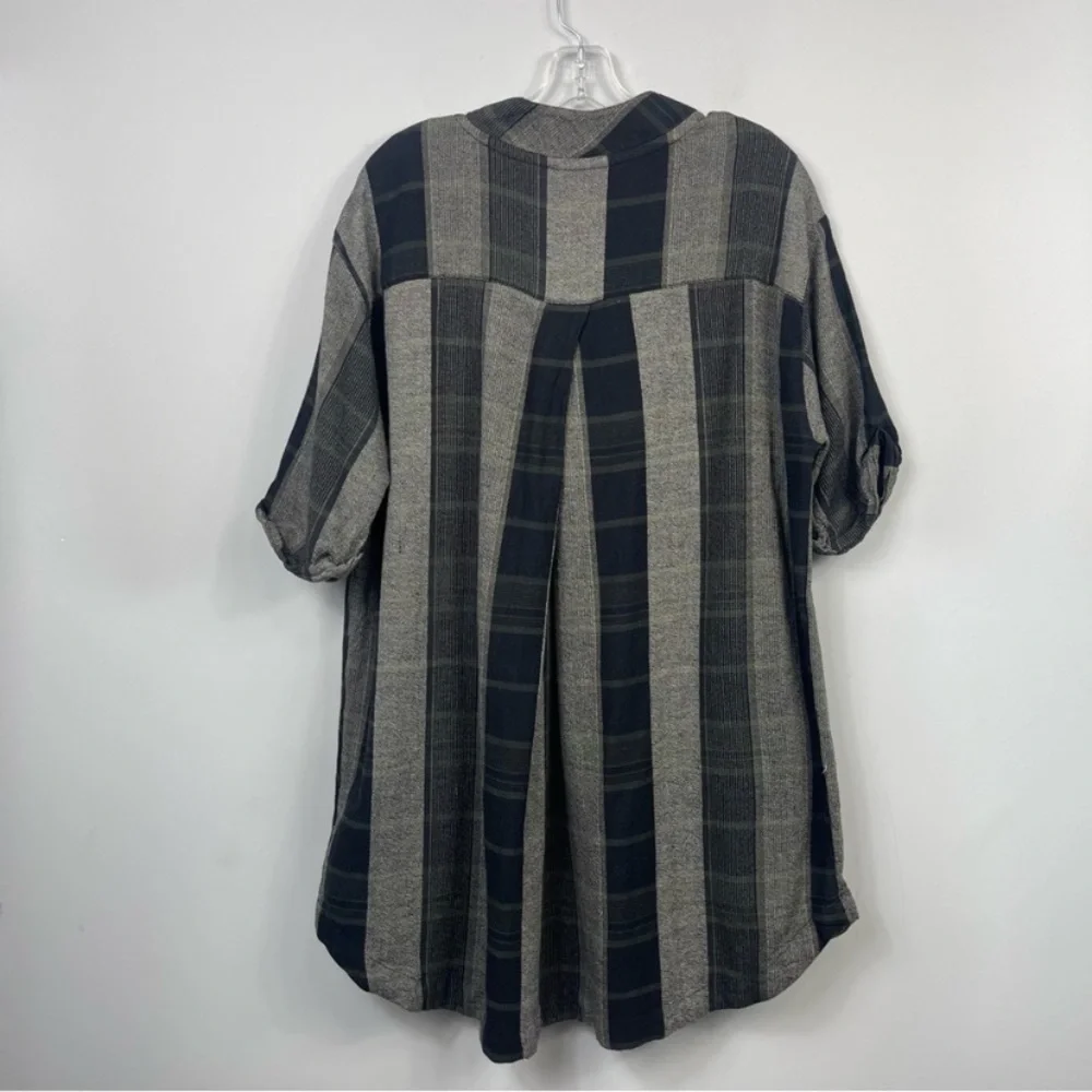 Free People Plai Check Oversize Tunic Kaftan Mini Dress Size XS